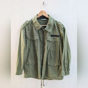 Zara Basic Military Utility Oversized Olive Green Jacket Coat Women's Size Small